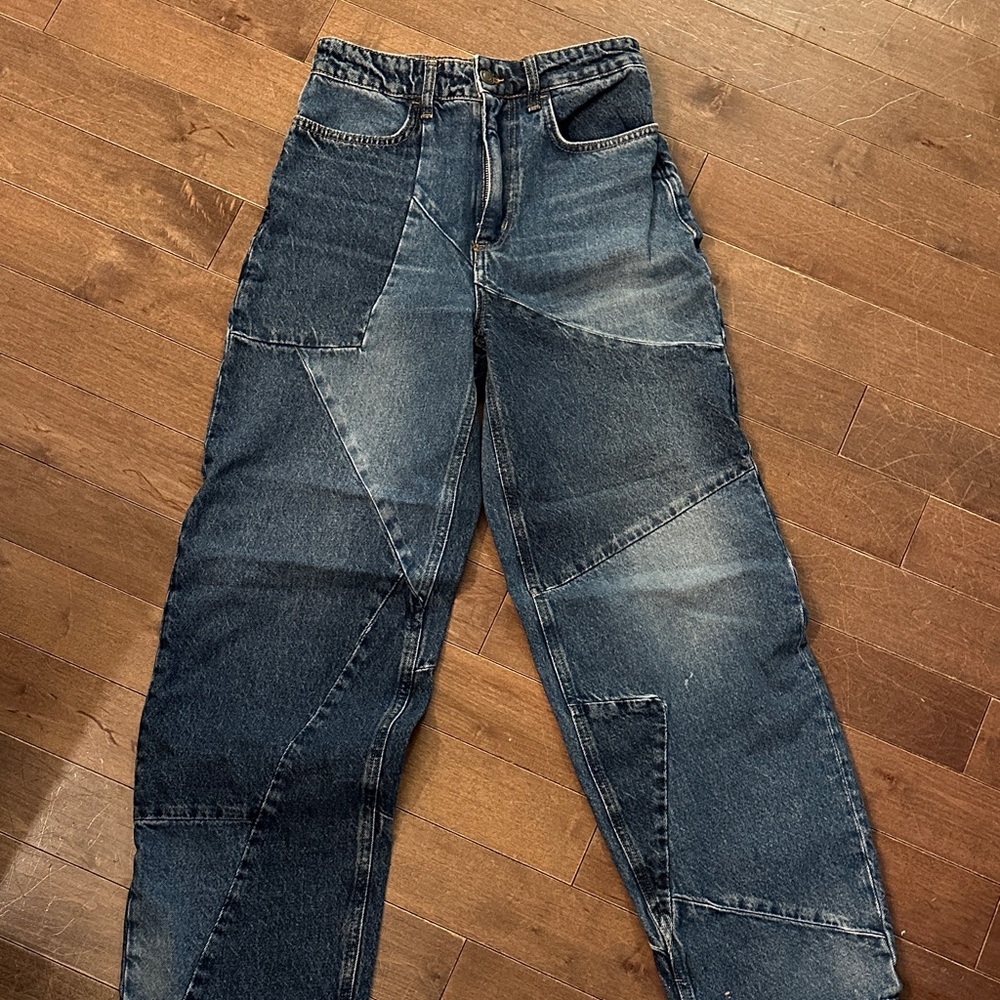 Zara Women's Patchwork Straight Leg Jeans